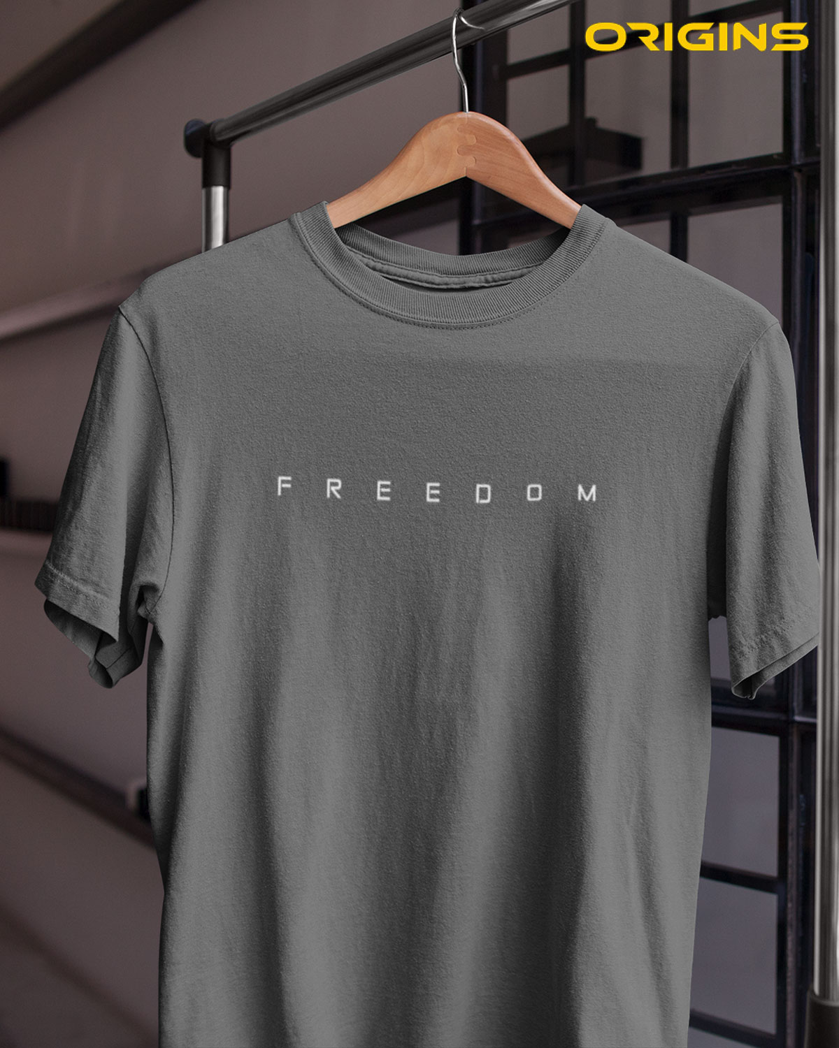 FREEDOM Charcoal Gray Cotton T-Shirt Unisex » Origins Wear | New ...