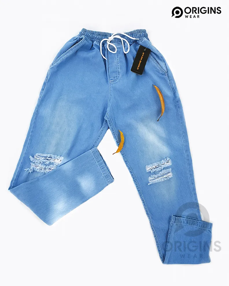 Light Blue Patch Denim Trouser In Sri Lanka