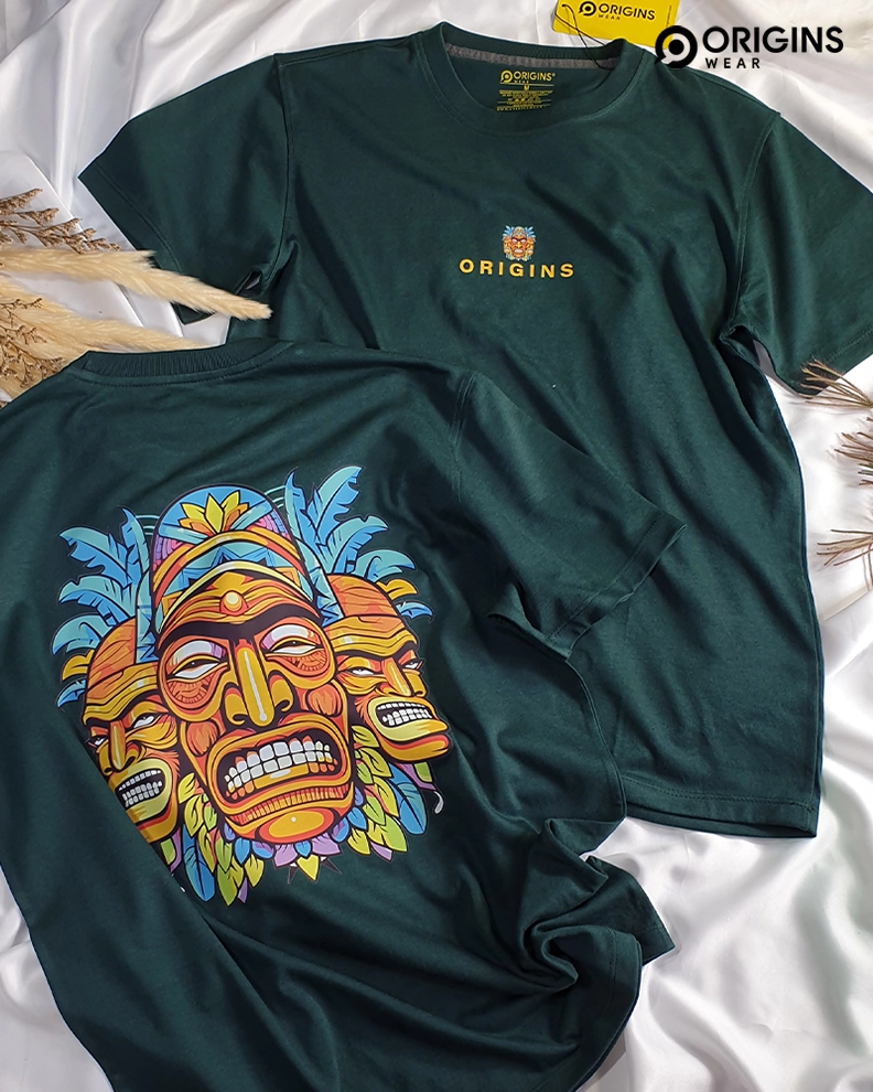 Tiki Mask Back & Front Print - Forest Green