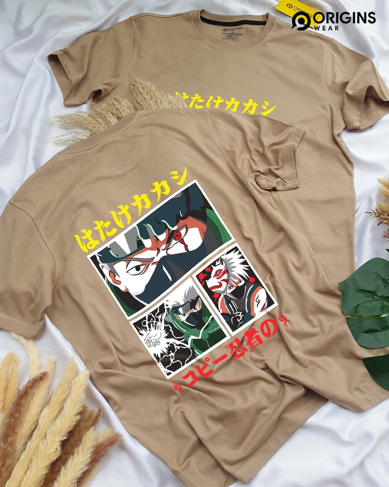 NARUTO Back Print Anime Beige Color T-Shirt