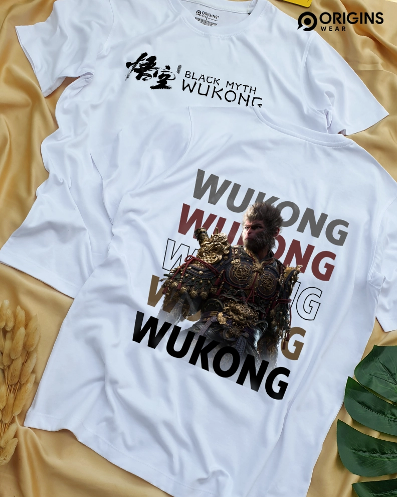 Wukong-Back & Front Printed Pure White T-Shirt