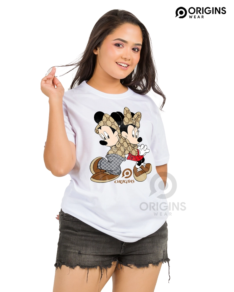 Mickey and Minnie - Pure White - Cotton T-Shirt - M